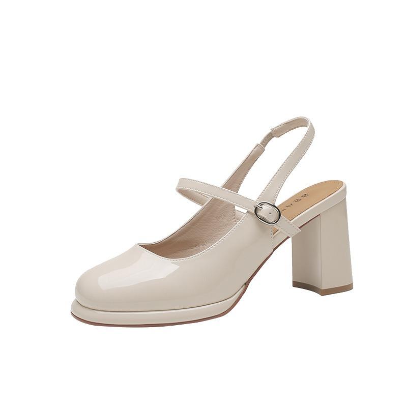 H2 2173-11 Half Bag Head High Heel Sandals Femininity Word with Patent Leather Women's Shoes College Small Sweet