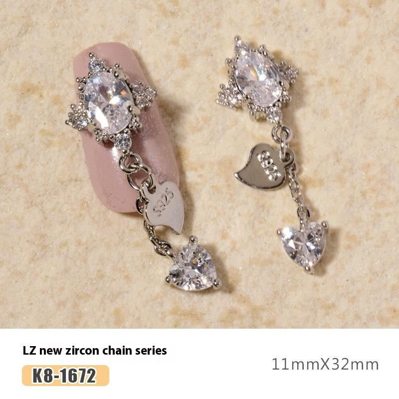 Nail Art Zircon Plated Real Gold Chain Jewelry Pearl Pendant Gold Bow Zircon Chain