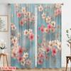 2pcs,2D plane printing Curtains Digital Printed Cherry Blossoms on Blue Versatile Durable Polyester (without rod) Festive