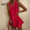 Ruffle Mini Skirt Dress Summer for Women, Sleeveless V Neck Cotton Sundress Beach Vacation Linen Short Dress, Boho Casual A-Line Women