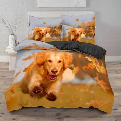 Print Pet Dog Dachshund Duvet Cover Pillowcases Bedroom Set Bedding Sets Autumn Leaves Yellow Quilt Cover 3D Animal  Bed Linens