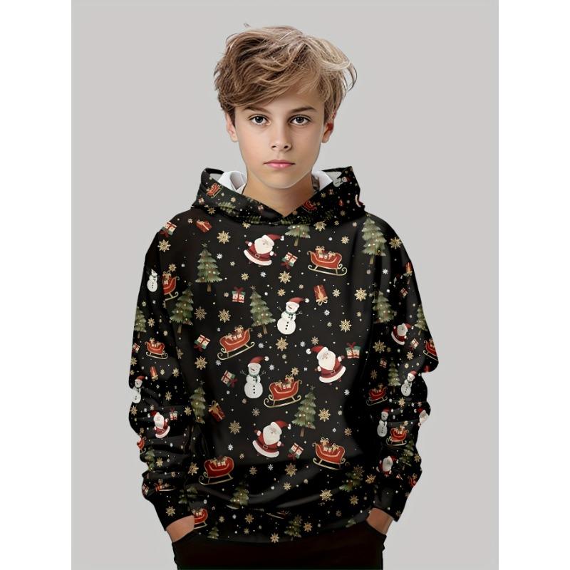 Kinderkleidung Jungen Hoodies Langarm 3D Weihnachtsprint Kinder Frühling Herbst Kleidung Stilvolle Party-Atmosphäre Mädchenkleidung Oberteile
