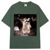 Raccoon Drinking Iced Coffee Funny Meme Print T Shirt   Humor Animal T-shirts Oversized Cotton Casual T-shirt Streetwear