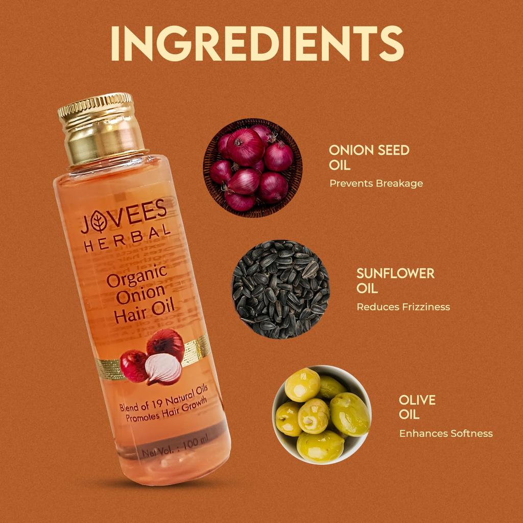 Jovees Herbal Organic Onion Hair Oil 100ML Pack Hair Fall Control Hair Growth Nourishing Oil