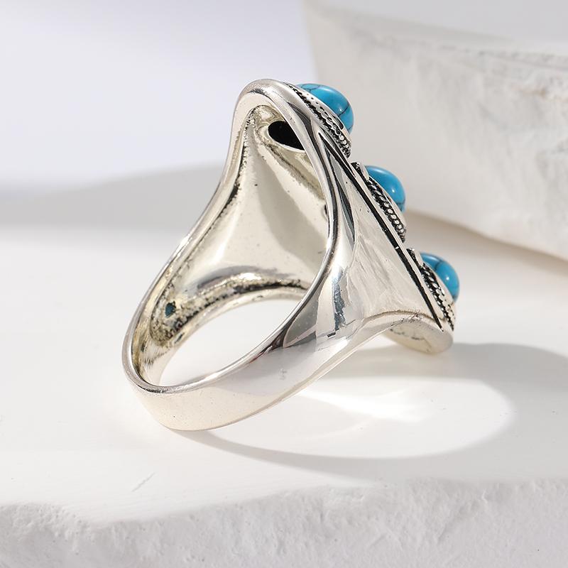 Ethnic CopperColor Inlaid Imitation Turquoise Women's Ring Geometry Daily Wear Party Jewelry