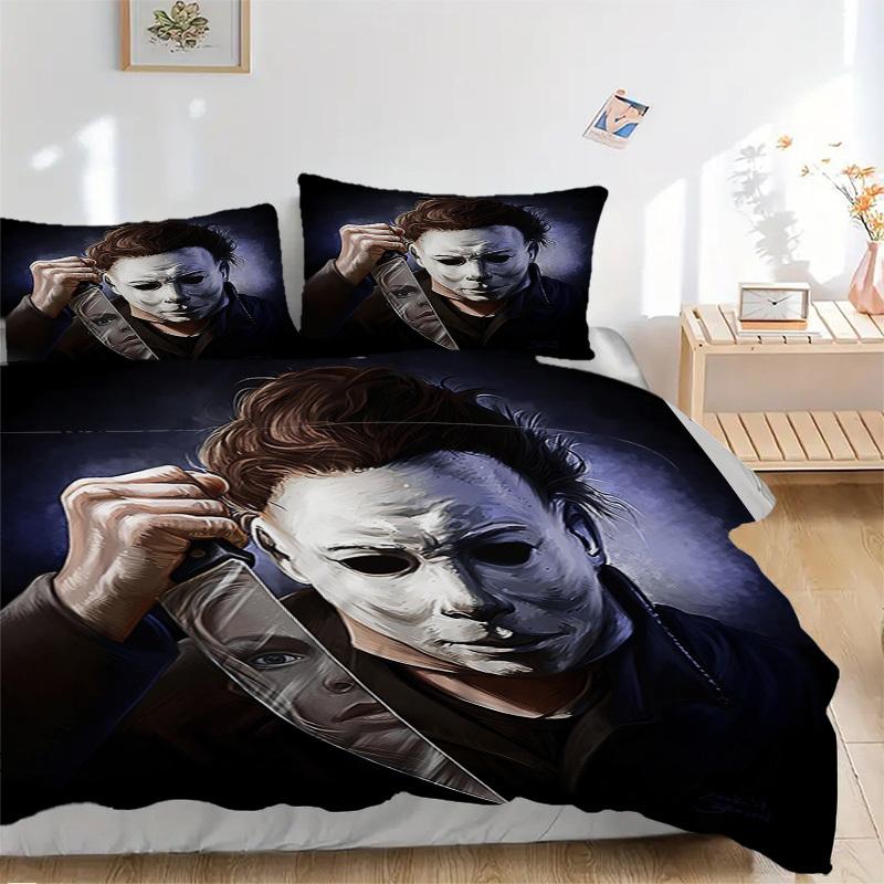 

Michael Myers Halloween Horror Knife Bedding Set Comforter Cover Gift for Bedroom,Includes 1 Cover and 2 Pillowcases, No InsertB326 135x200cm