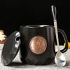Engraved Matte Black Ceramic Mug with Lid and Spoon