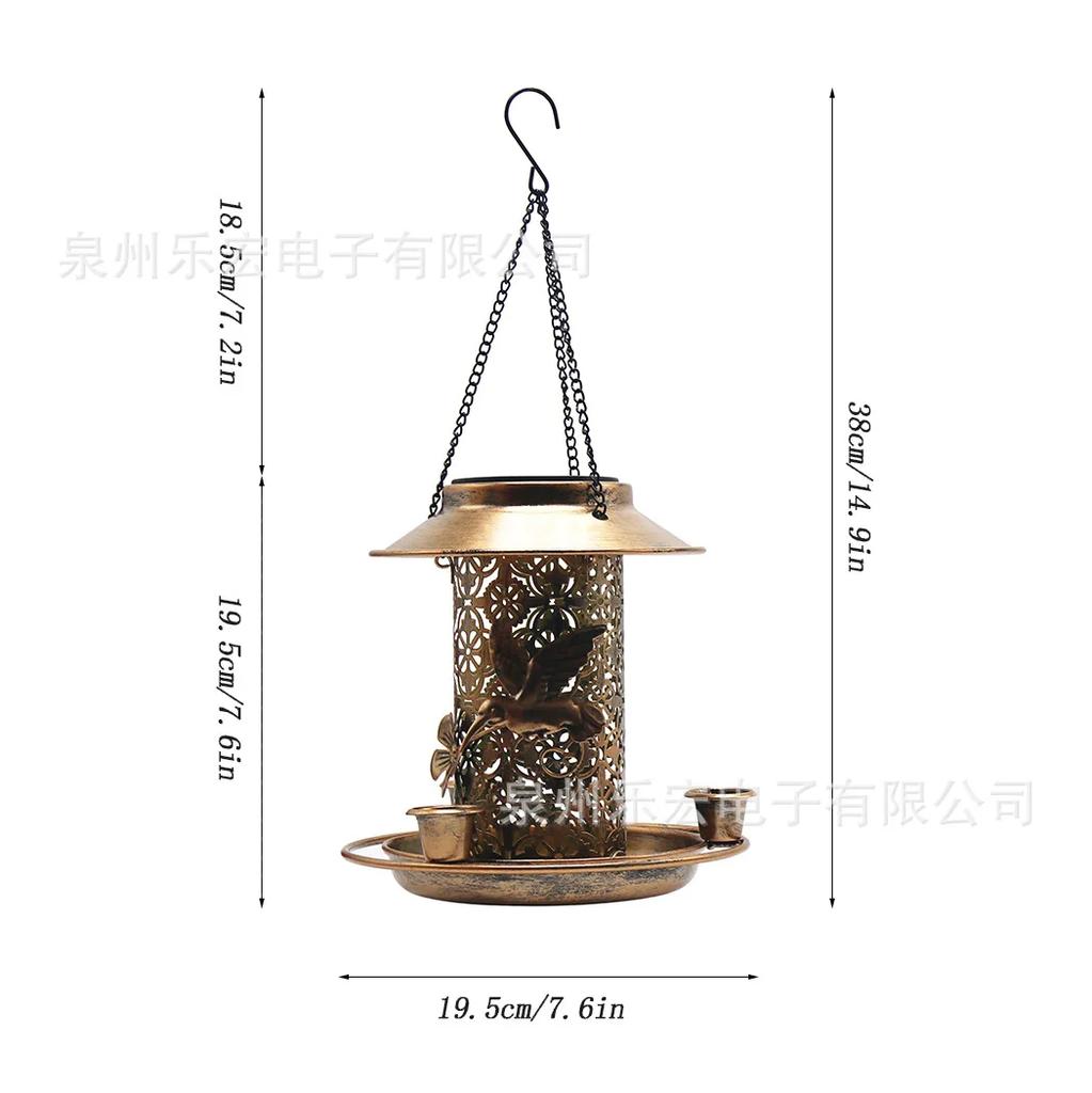 Solar Bird Feeder For Outdoors Lights - Hanging Wild Birdfeeder Waterproof Bird Feeders For Outside House Retro Garden