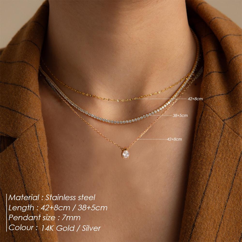 EManco Stainless Steel Gold-Plated Water Drop Zirconia Pendant Fashionable Creative Exquisite Premium Women's Necklace