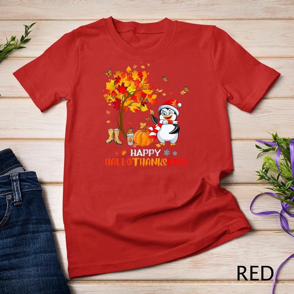 Penguin Halloween And Merry Christmas Happy Hallothanksmas Unisex T-shirt 9 S