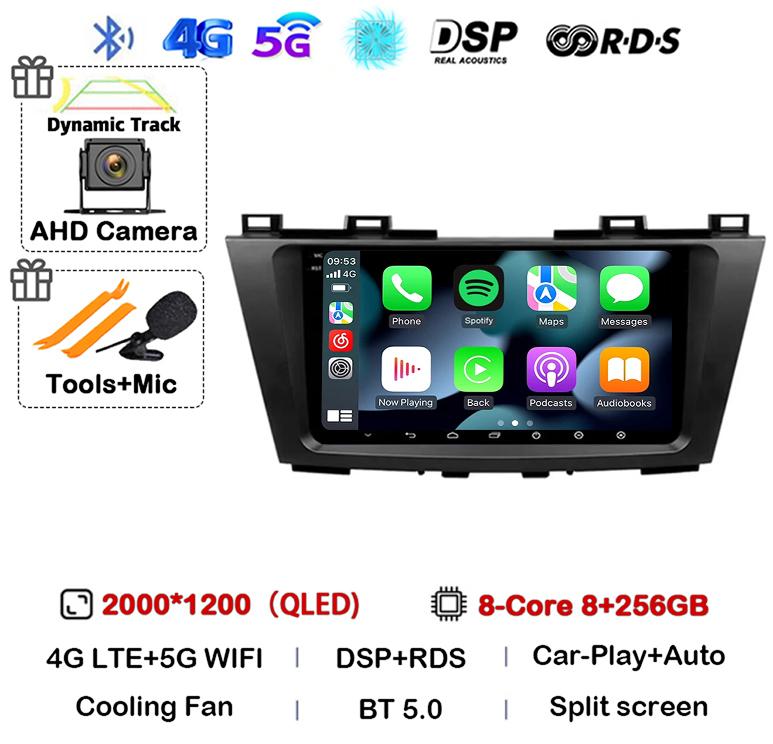 Android 14 Carplay Auto For Mazda 5 CW 2010 2011 2012 2013 2014 2015 Multimedia Car Radio Navigation Player Video WIFI+4G DSP