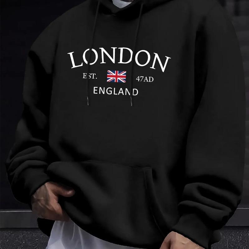 

London Fashion Print Hoodies for Men Casual Casual Sweatshirt Kengaroo Pocket Long Sleeve Autumn Winter Simple Hoodies & Sweatshirts Men s M