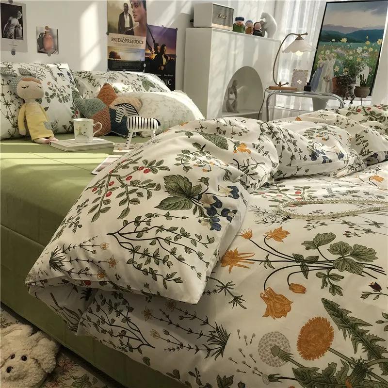 INS Double-sided Availability Pink Blue Cute Cat And Rabbit Bedding Set Duvet Cover Sheets With Pillowcases Full Size Bedroom