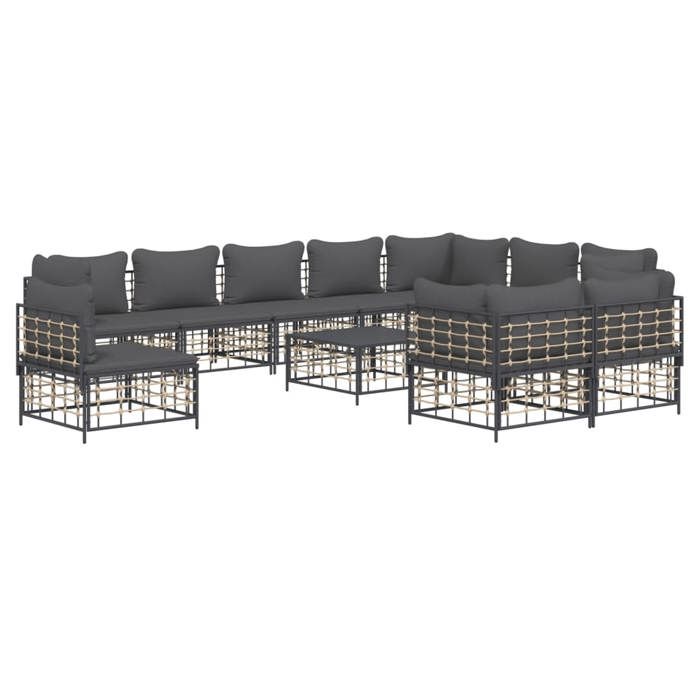 VidaXL Salon de jardin 11 pcs avec coussins anthracite résine tressée, ensemble de salon, ensemble de salon d'extérieur, 3186807