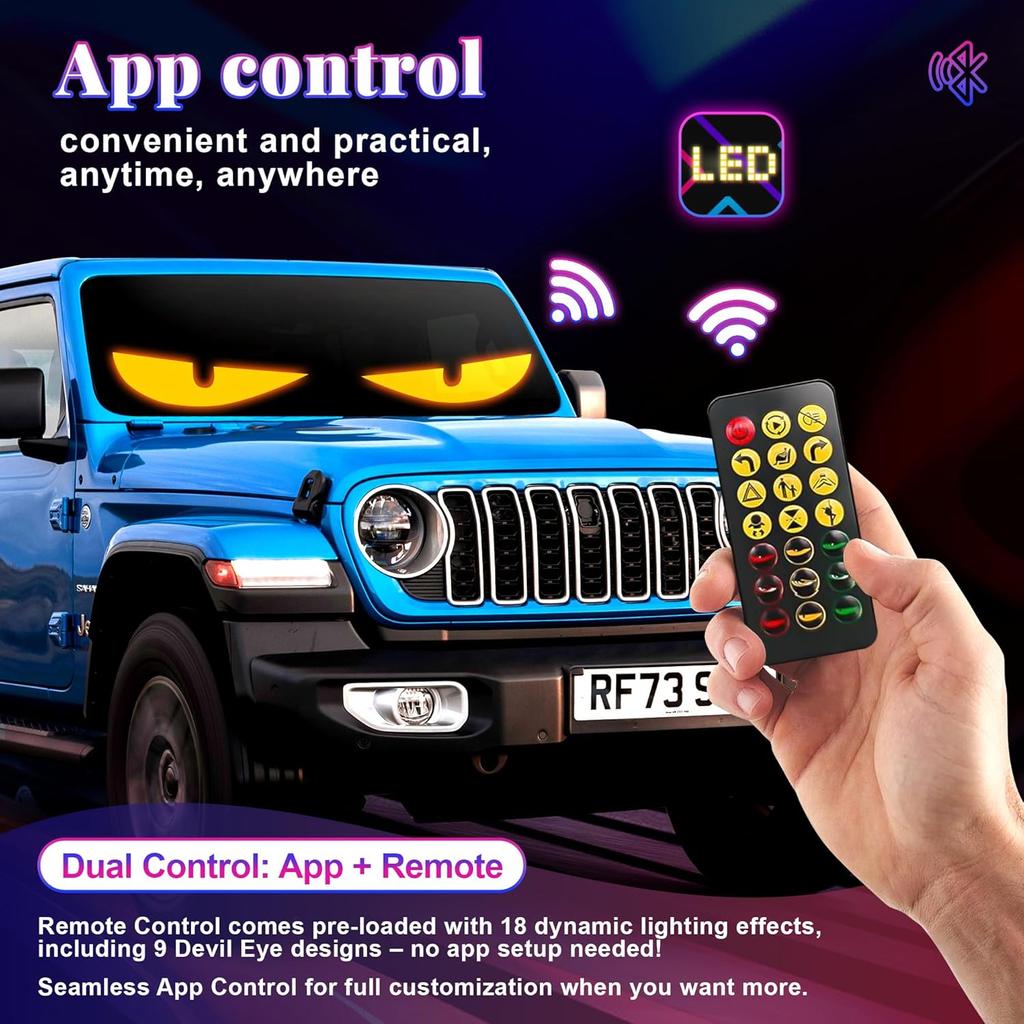 Multi-Panel Sync Led Eyes Display 96X16 LED Sign (23.4"X4.73") | USB 5V Programmable Scrolling Text/Animation | APP + Remote For Car/Store