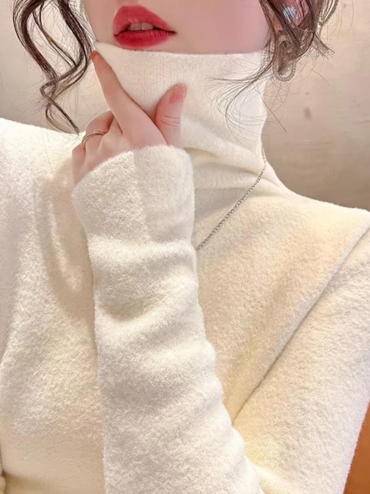 

Women s Stylish High Neck Wool Sweater - Thick, Warm, Knitted Top for Autumn & Winter L червоний