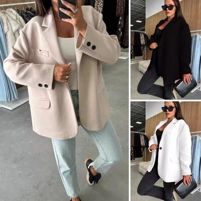 Women Autumn Winter Jacket Warm Thick Lapel Collar Loose Casual Woolen Coat Single-breasted