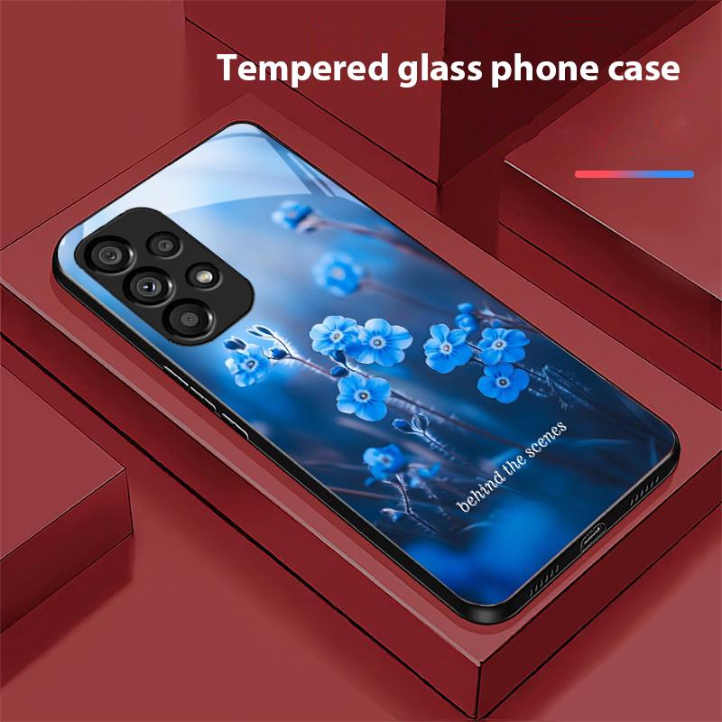 Blue Flower Element For Samsung Galaxy S10 S20 Plus S21 FE S22 S23 S24 FE S25 Ultra Black Tempered Glass Phone Case Hard Shell