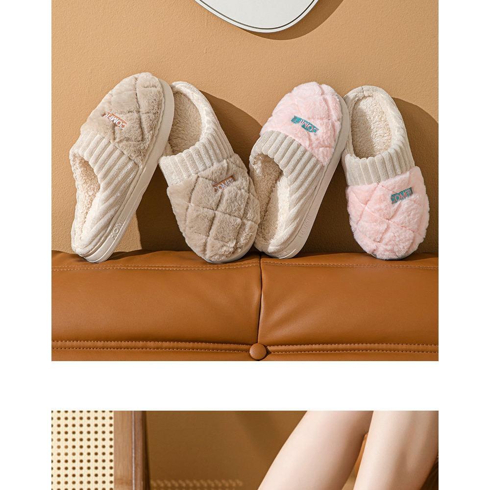 Cotton Slippers Women Autumn Winter Home Thick Sole Non-Slip Plush Fuzzy Indoor Warm Couple Men House Slippers