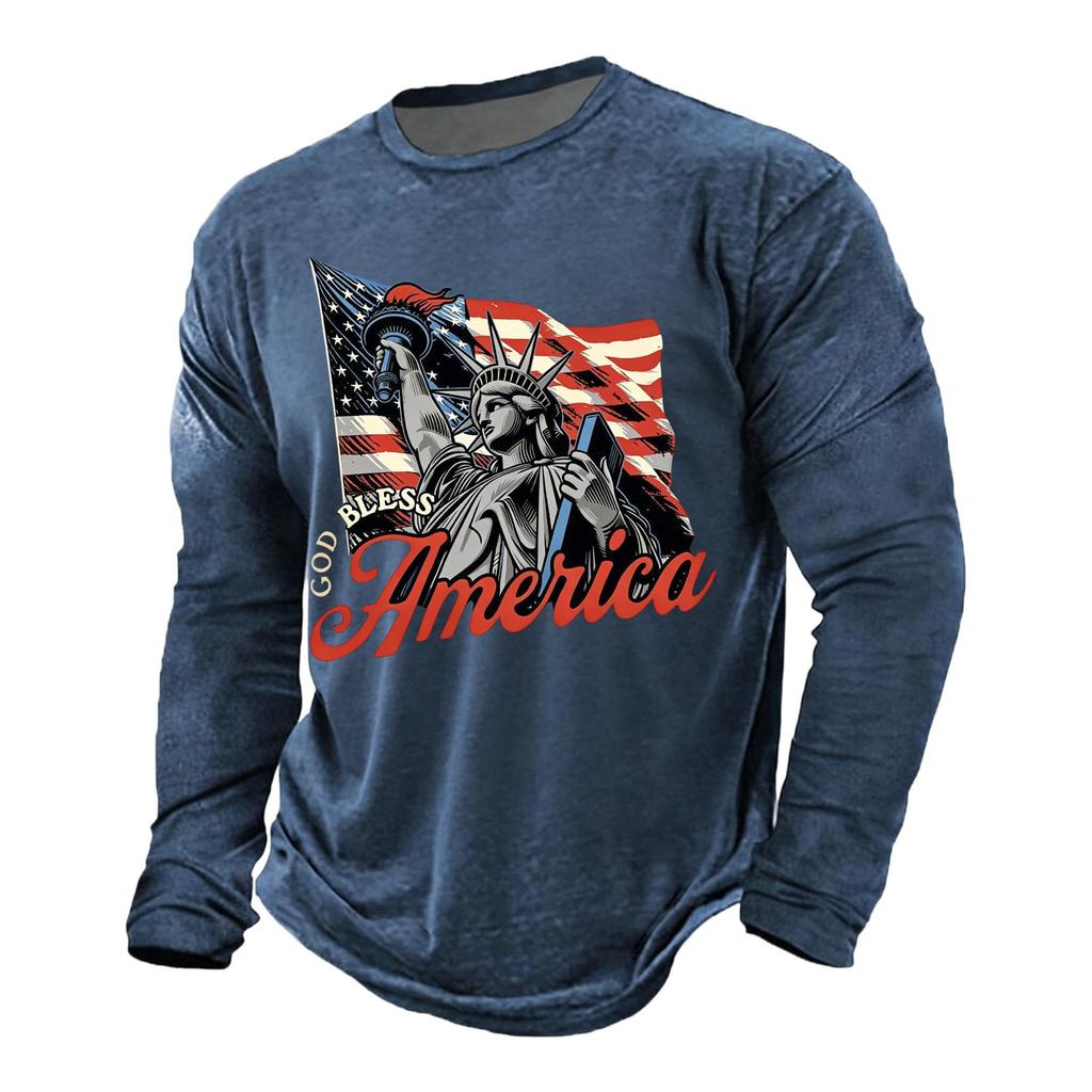 Men's Casual Long Sleeve Shirt Graphic Print Independence Day Style Lettering Design Crew Neck Comfortable Fit