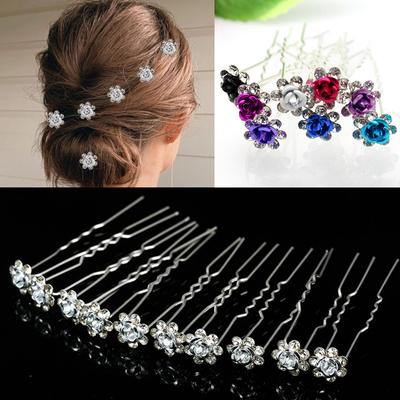 20Pcs Bridal Wedding Hairpin Hair Stick U-Shaped Fashion Rhinestone Rose Flower Hair Clips Headdress Hair Clips Barrettes