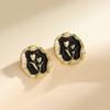 Retro Geometry Golden Color Frame Tulip Stud Earrings for Women Trendy Black Enamel Oil Flowers Earrings Fashion Jewelry Gift