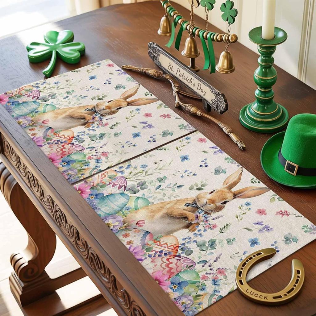 Easter Bunny Egg Floral Placemats Holiday Party Decor Spring Flowers Leaf Plants Dining Table Mats Place Mats Easter Decorations