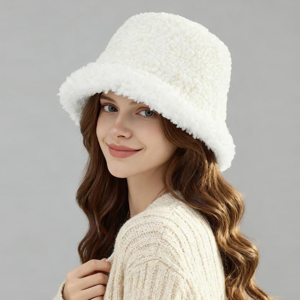 Women's Winter Faux Shearling Bucket Hat, Thickened Windproof Fluffy Fisherman Cap, Warm Cozy Outdoor Hat for Fall Winter