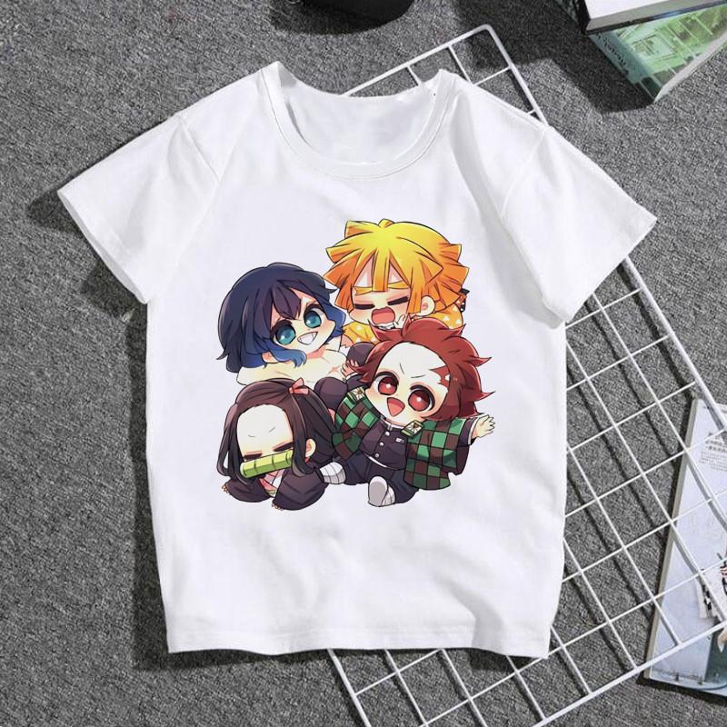 

Fashion Cartoon Demon Slayer Anime Kimetsu No Yaiba Print Kids T-Shirt Summer Tees Loose Short Sleeve Women Tops Female Clothes S білий