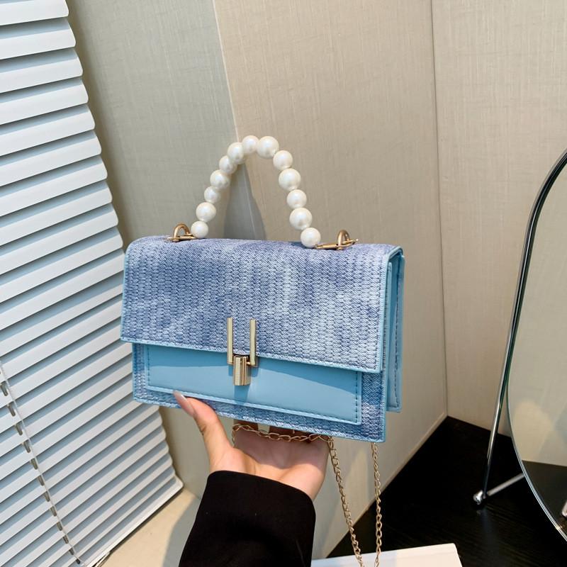 Trendy Small Chain Crossbody Bag For Women In Blue White Pink And Khaki Colors