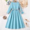 Modisches blaues Kleid für Mädchen: Elegantes Langarmkleid für Kinder Frühling und Sommer