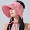 Foldable Large Brim Sun Hat Plaid Print Wide Brim Sunhat Fashion Summer Fisherman Cap  Outdoor