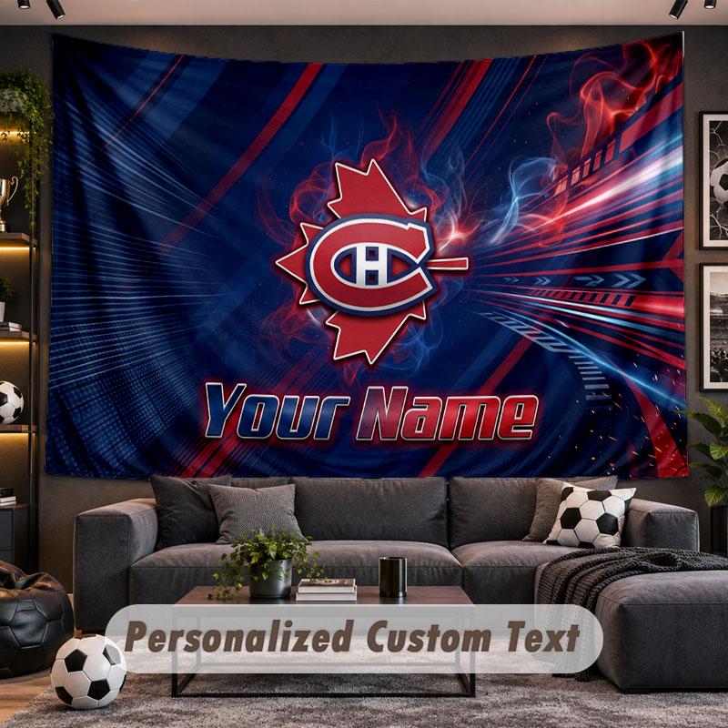 Wall Hanging Tapestry Custom NameMontreal Canadiens Pattern Personalized Printed Fabric Wall Decor