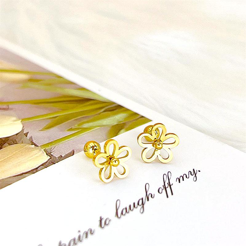 Korean Style Four-Leaf Clover Stainless Steel Ear Stud Earrings for Women