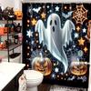 Halloween ghost Skull Pattern Shower Curtain  Bath Sets Waterproof Non-Slip Bathroom Rug Toilet U  With 12 Hooks Home Deco