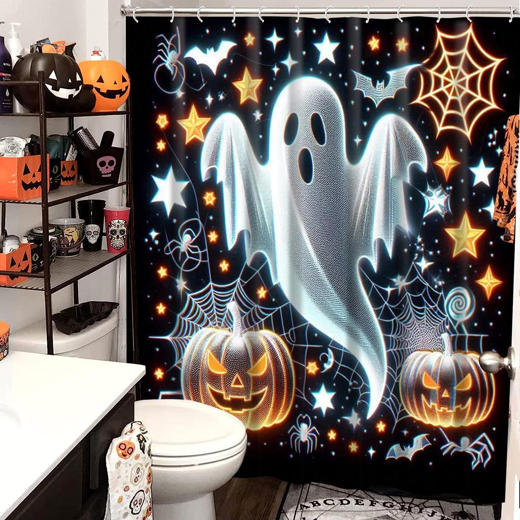 Halloween ghost Skull Pattern Shower Curtain Bath Sets Waterproof Non-Slip Bathroom Rug Toilet U With 12 Hooks Home Deco