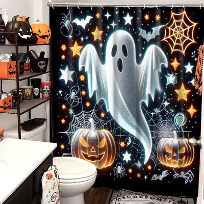 Halloween Ghost Costumes Skeleton Pattern Bathroom Shower Curtain With 12 Hooks Bathroom Decor and Accessories
