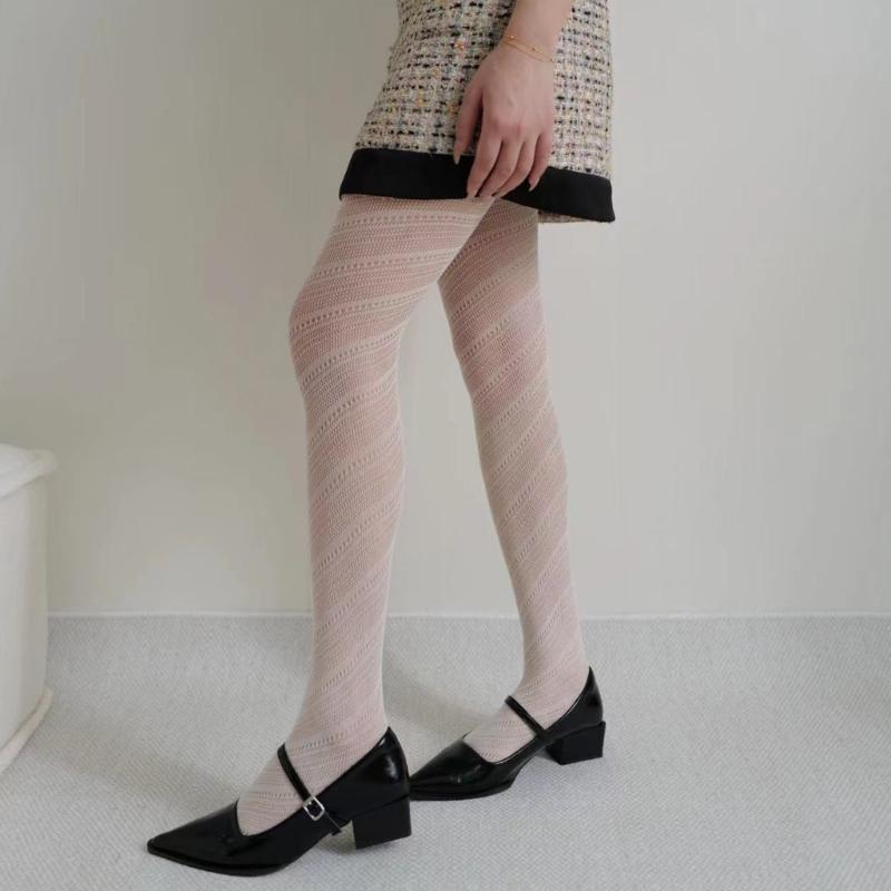 Aesthetic High Waist Fishnet Tights for Women Stretchy Pantyhose Elegant Hollowed Out Diagonal Stripe Mesh Stockings