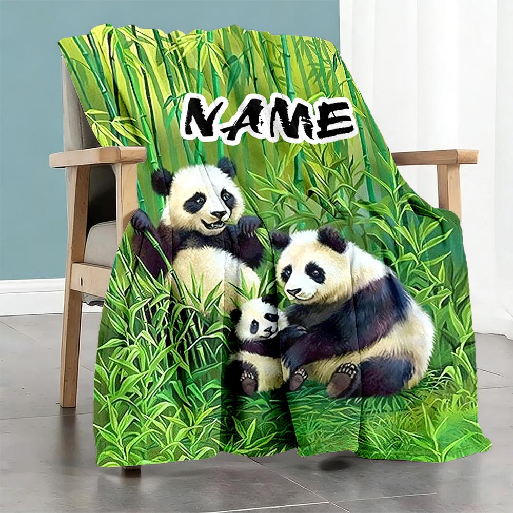 Panda Family Personalized Text Blanket Throw Customizable Blanket Soft Warm Cozy for Livingroom Nap Living Room Picnics All-Season Use
