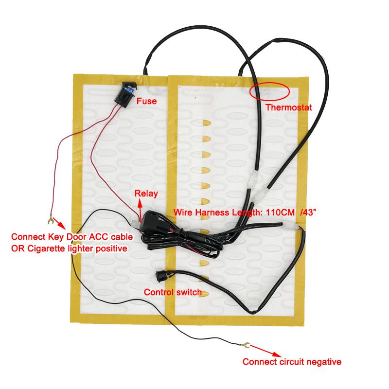 Universal Built-in Car Seat Heater Kit Fit 1 Seat 12V Alloy Wire Fast Heating Pads HI/LO 2-Level Round Switch Control System
