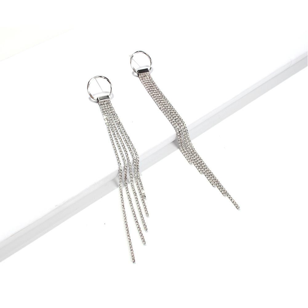 Women Luxury Fashion Glitter Crystal Long Tassel Earrings for Party Weeding