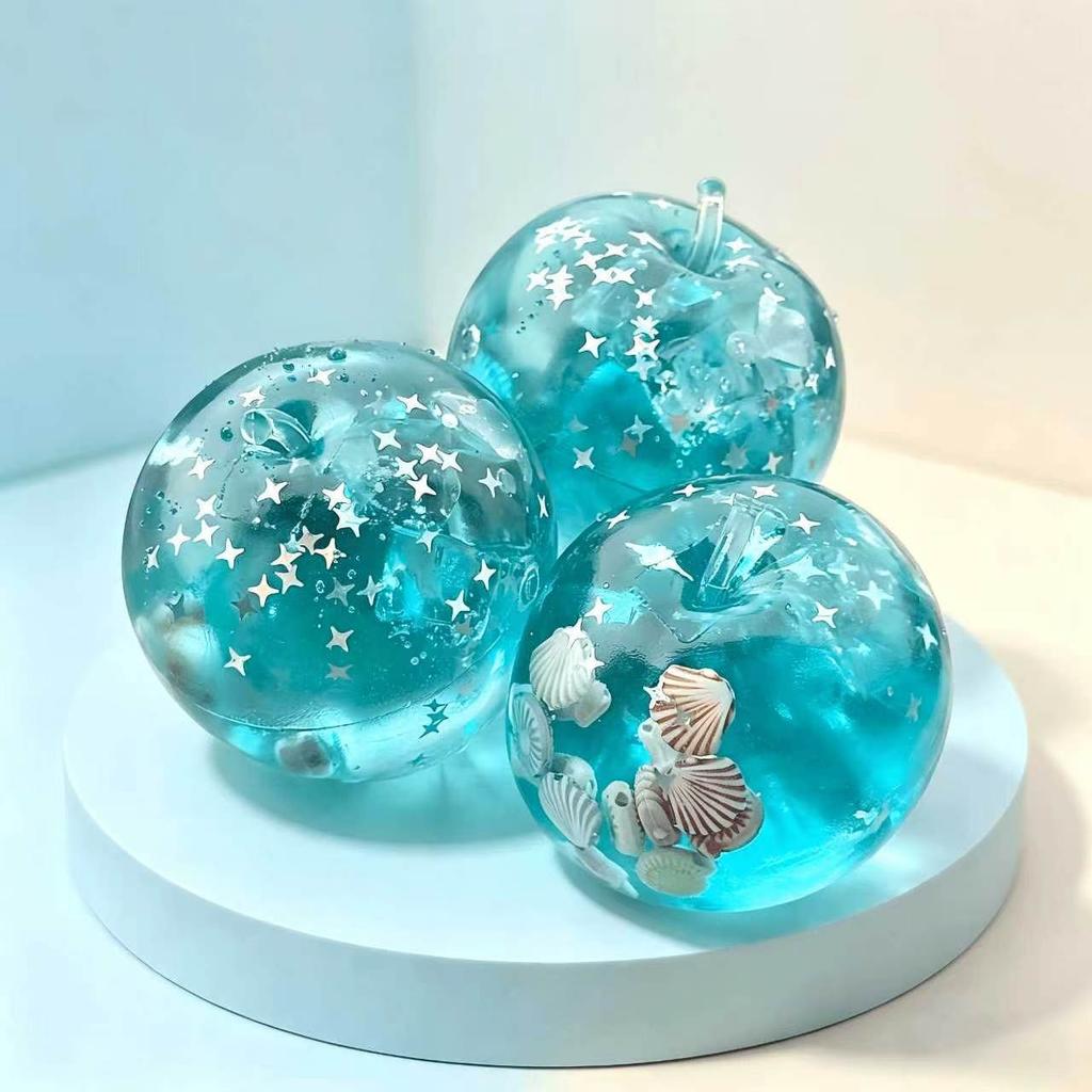 Oceaan Appel Squishy Speelgoed Transparant Stressverlichtend Knijp Fidget Speelgoed met Schelp Ster Glitters Kawaii Sensorisch Langzaam Rijzend Cadeau