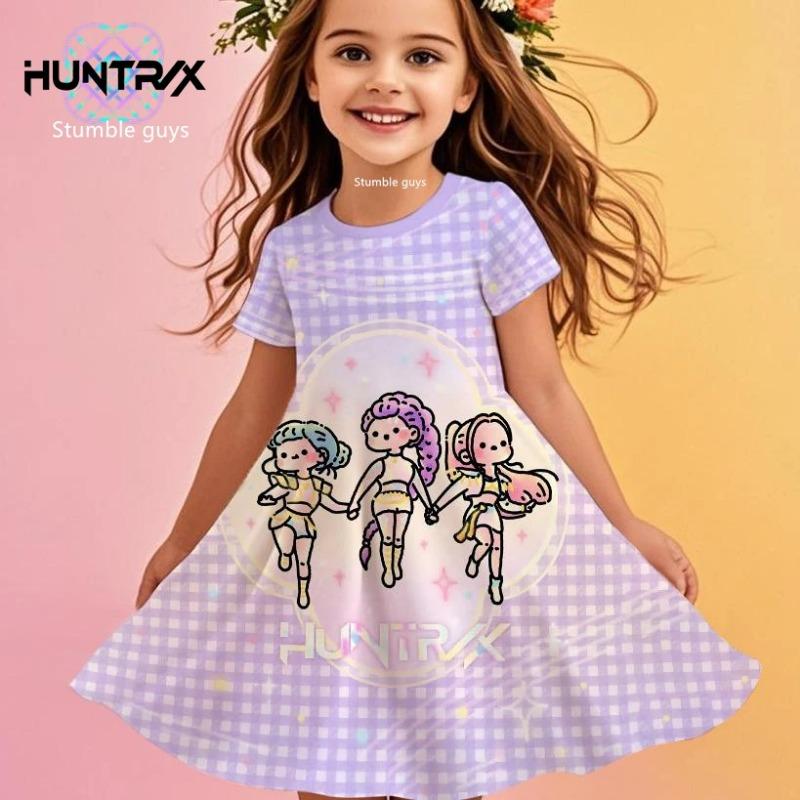 Summer Cute Kpop Demon Hunters Child Short Sleeve Adult Kids Tee Birthday Jersey Fashion Dress Cosplay Huntrix Fan Gift