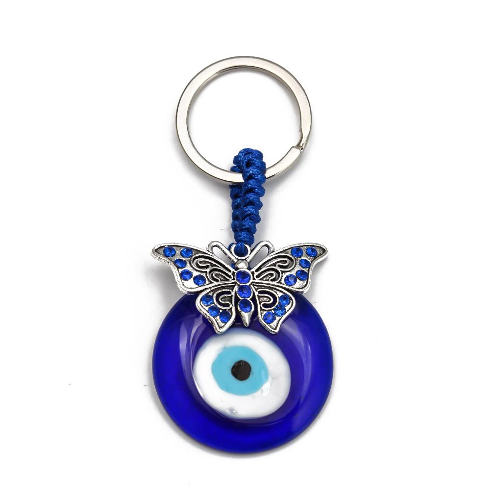 Lucky Eye Alloy Fatima Hand Elephant Owl Tree of Life Keychain Blue Turkish Evil Eye Key Chain Car Keyring for Women Men Jewelry