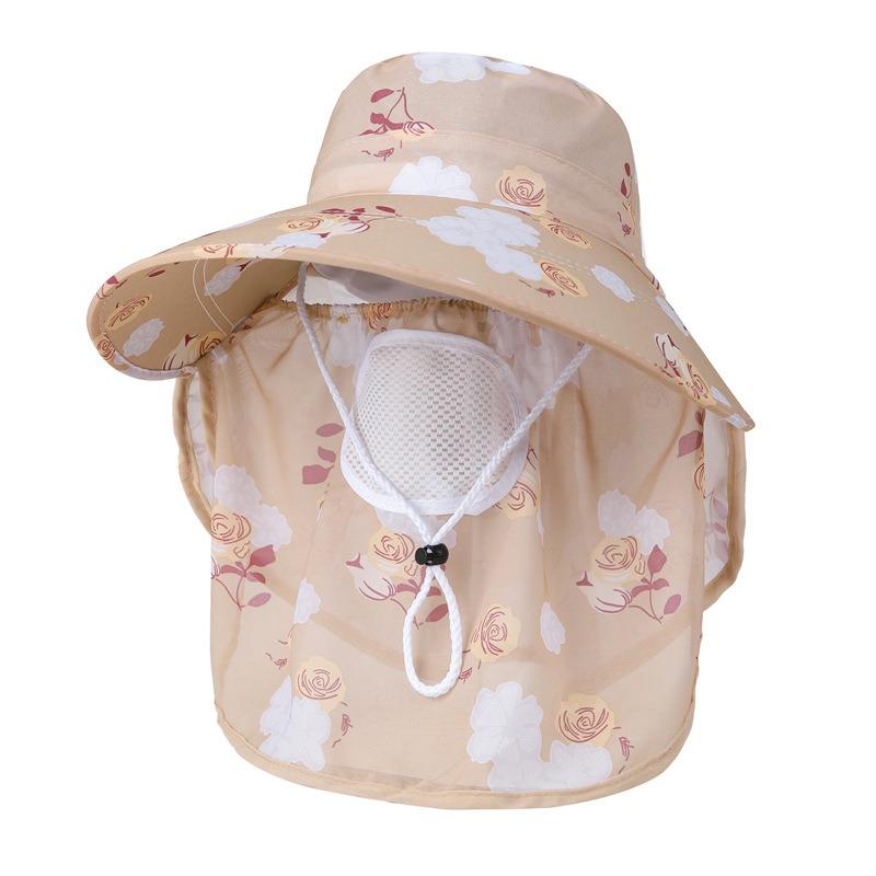 Ladies tea picking hat summer thin mesh breathable mask sun protection sunshade bucket hat hat for farm work