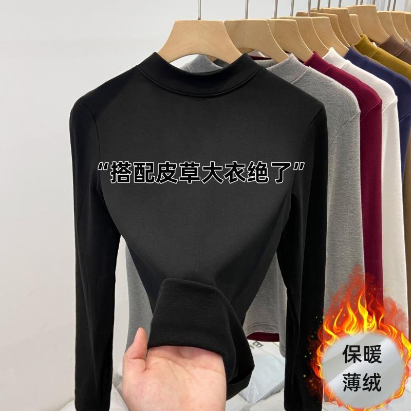 Semi-turtleneck slim-fit polished thermal bottoming shirt women's autumn and winter angora red inner long-sleeved shirt top