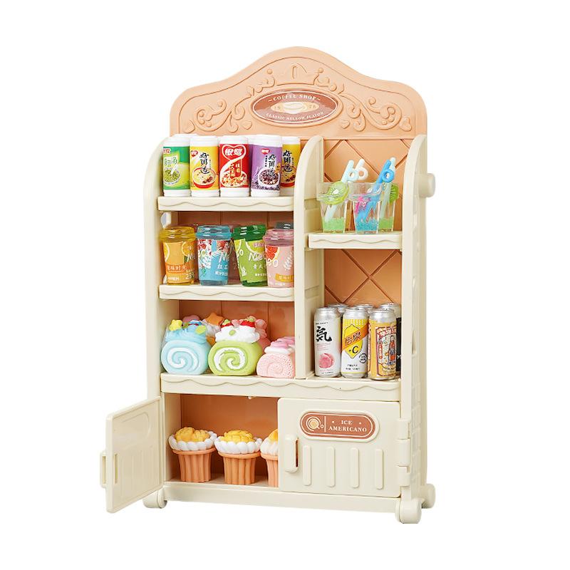 Mini Simulation Small Furniture Refrigerator Dining Cart Checkout Page Shopping Cart Cake Vegetable Rack Double-Sided Rack Play House Toys