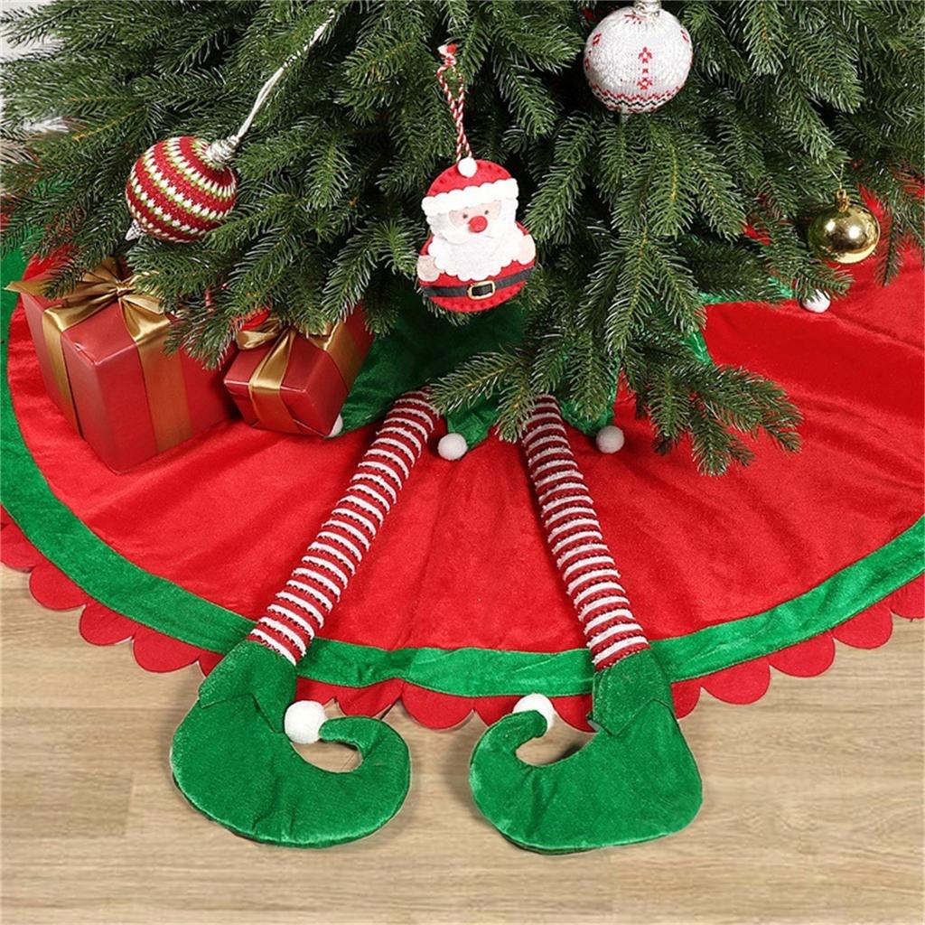 Christmas Tree Skirt With Candy Striped Legs, Small Velvet Xmas Tree Rug For Tabletop Tree, Red And Green Tree Skirt Christmas Decor Xmas