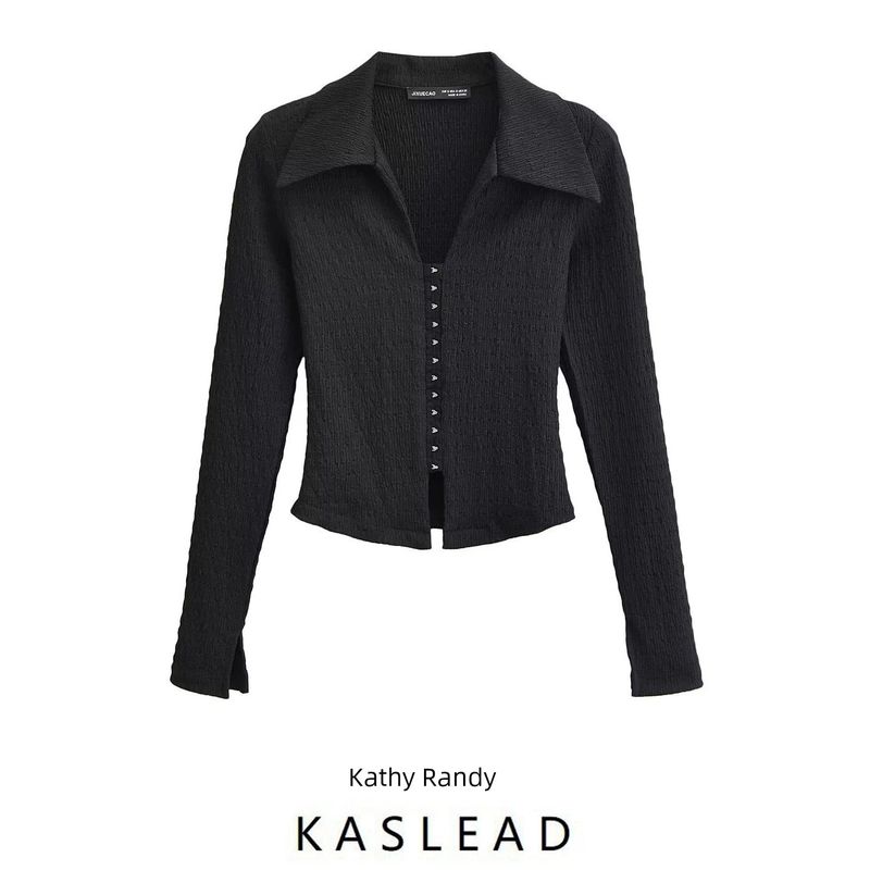 Kaslead Fashion Style Texture Tight Long Sleeves T-shirt