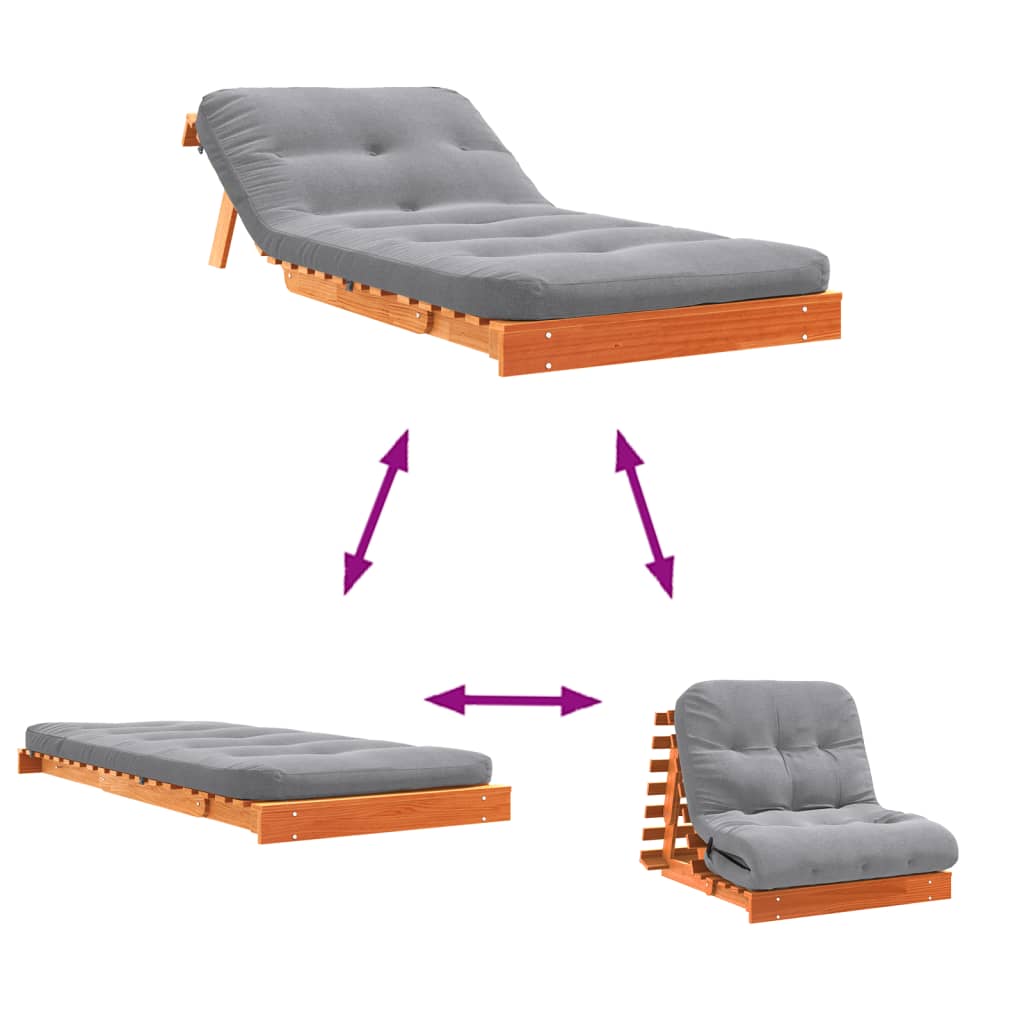 Vidaxl Sofa Rozkładana Futon, Z Materacem, Woskowy Brąz, 90X206X11 Cm